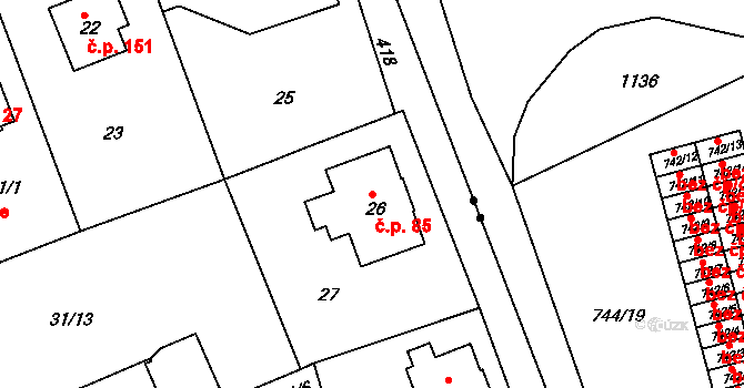 Liberec IX-Janův Důl 85, Liberec na parcele st. 26 v KÚ Janův Důl u Liberce, Katastrální mapa