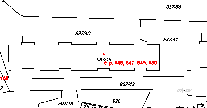 Teplické Předměstí 847,848,849,850, Bílina na parcele st. 937/15 v KÚ Bílina, Katastrální mapa