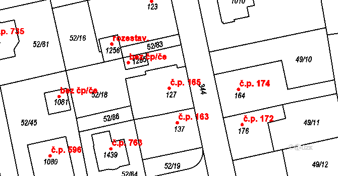 Malšovice 165, Hradec Králové na parcele st. 127 v KÚ Malšovice u Hradce Králové, Katastrální mapa