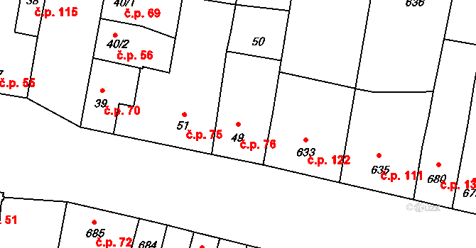 Opatovice 76 na parcele st. 49 v KÚ Opatovice u Rajhradu, Katastrální mapa
