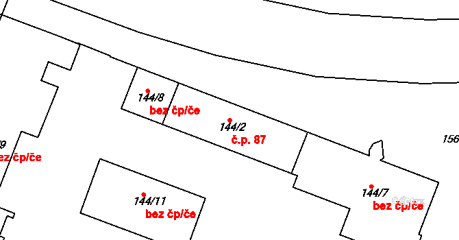 Rosice 87 na parcele st. 144/2 v KÚ Rosice u Brna, Katastrální mapa