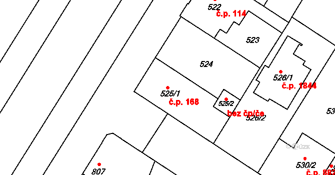 Bolevec 168, Plzeň na parcele st. 525/1 v KÚ Bolevec, Katastrální mapa