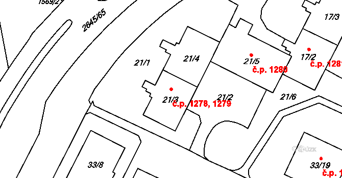 Doubravka 1278,1279, Plzeň na parcele st. 21/4 v KÚ Doubravka, Katastrální mapa