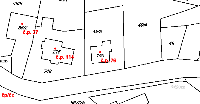 Černovír 76, Ústí nad Orlicí na parcele st. 199 v KÚ Černovír u Ústí nad Orlicí, Katastrální mapa