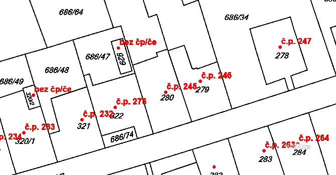 Parník 245, Česká Třebová na parcele st. 280 v KÚ Parník, Katastrální mapa