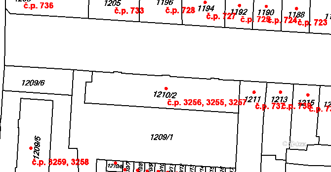 Prostějov 3256 na parcele st. 1210/4 v KÚ Prostějov, Katastrální mapa