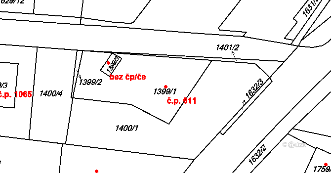 Bludovice 611, Havířov na parcele st. 1399/1 v KÚ Bludovice, Katastrální mapa