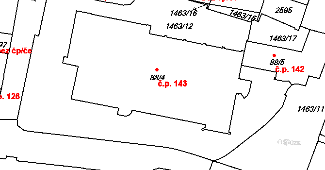 Vnitřní Město 143, Třebíč na parcele st. 88/4 v KÚ Třebíč, Katastrální mapa