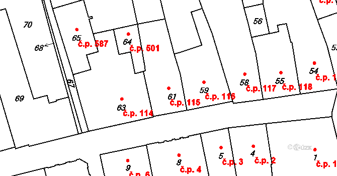 Šluknov 115 na parcele st. 61 v KÚ Šluknov, Katastrální mapa