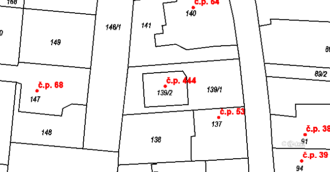 Malé Hoštice 444, Opava na parcele st. 139/2 v KÚ Malé Hoštice, Katastrální mapa