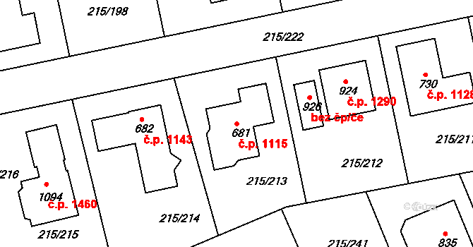 Rudná 1115 na parcele st. 681 v KÚ Hořelice, Katastrální mapa