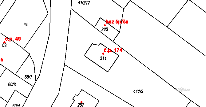 Lazníky 174 na parcele st. 311 v KÚ Lazníky, Katastrální mapa