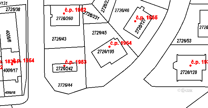 Tachov 1954 na parcele st. 2726/195 v KÚ Tachov, Katastrální mapa