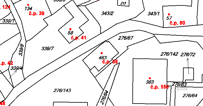 Děčín XXVII-Březiny 55, Děčín na parcele st. 463 v KÚ Březiny u Děčína, Katastrální mapa