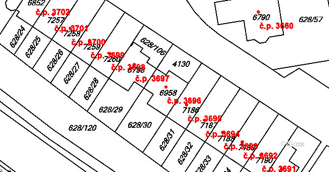 Havlíčkův Brod 3696 na parcele st. 6958 v KÚ Havlíčkův Brod, Katastrální mapa