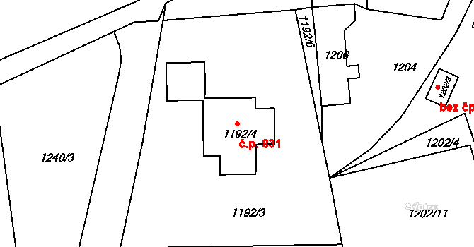 Kluč 831, Habartov na parcele st. 1192/4 v KÚ Habartov, Katastrální mapa