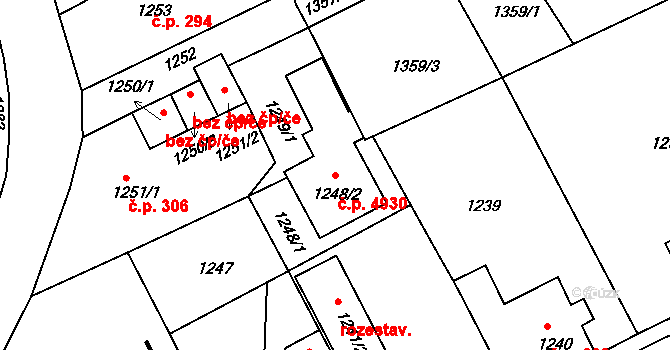 Mšeno nad Nisou 4930, Jablonec nad Nisou na parcele st. 1248/2 v KÚ Mšeno nad Nisou, Katastrální mapa