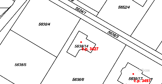 Frýdek 3427, Frýdek-Místek na parcele st. 5638/14 v KÚ Frýdek, Katastrální mapa