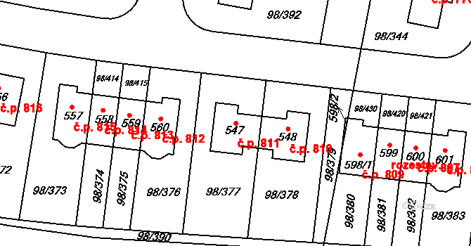 Bašť 811 na parcele st. 547 v KÚ Bašť, Katastrální mapa