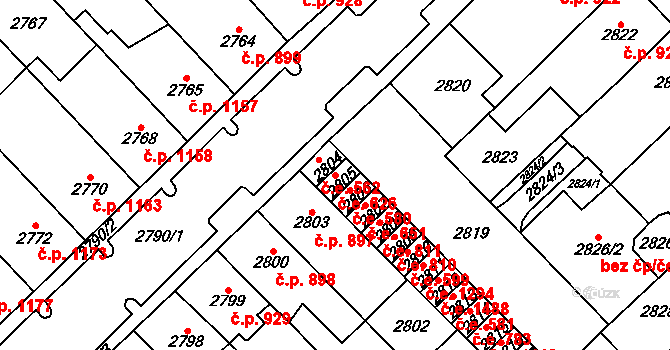 Chomutov 626 na parcele st. 2805 v KÚ Chomutov I, Katastrální mapa