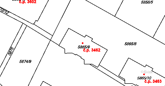 Frýdek 3462, Frýdek-Místek na parcele st. 5865/9 v KÚ Frýdek, Katastrální mapa