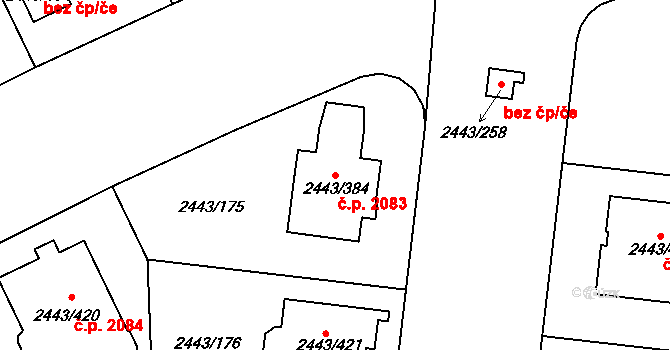 Roztoky 2083 na parcele st. 2443/384 v KÚ Roztoky u Prahy, Katastrální mapa