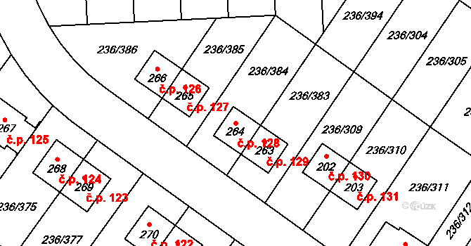 Němčice 128 na parcele st. 264 v KÚ Němčice nad Labem, Katastrální mapa