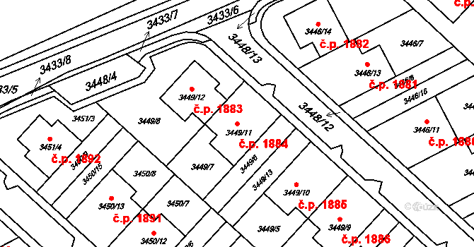 Kuřim 1884 na parcele st. 3449/11 v KÚ Kuřim, Katastrální mapa