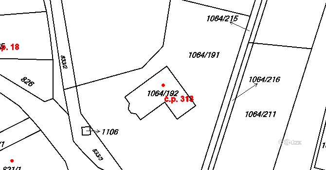 Rudice 313 na parcele st. 1064/192 v KÚ Rudice u Blanska, Katastrální mapa