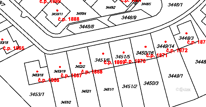 Kuřim 1869 na parcele st. 3451/6 v KÚ Kuřim, Katastrální mapa