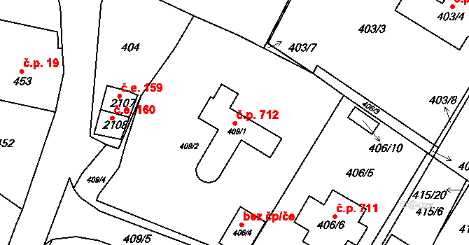Miřetice u Klášterce nad Ohří 712, Klášterec nad Ohří na parcele st. 409/1 v KÚ Miřetice u Klášterce nad Ohří, Katastrální mapa