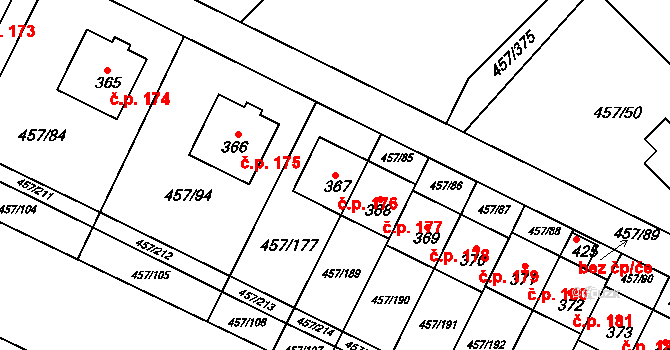 Zeměchy 176, Kralupy nad Vltavou na parcele st. 367 v KÚ Zeměchy u Kralup nad Vltavou, Katastrální mapa