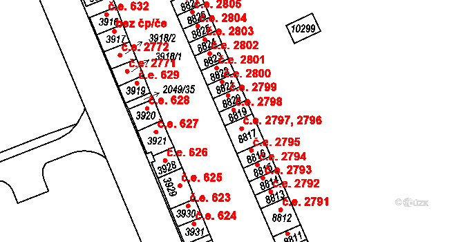 Hodonín 2798 na parcele st. 8819 v KÚ Hodonín, Katastrální mapa