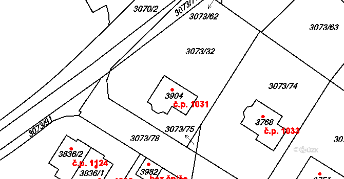 Žichlínské Předměstí 1031, Lanškroun na parcele st. 3904 v KÚ Lanškroun, Katastrální mapa