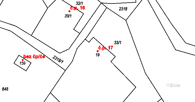 Petroupim 17 na parcele st. 19 v KÚ Petroupim, Katastrální mapa