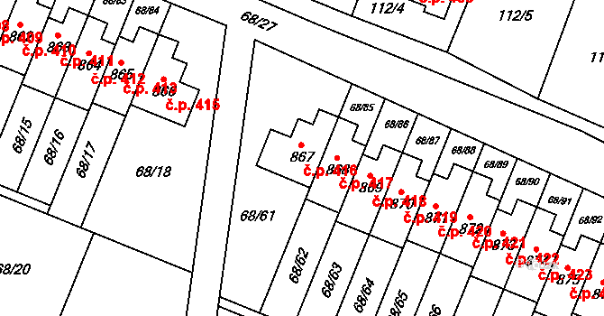 Velká Hleďsebe 416 na parcele st. 867 v KÚ Velká Hleďsebe, Katastrální mapa