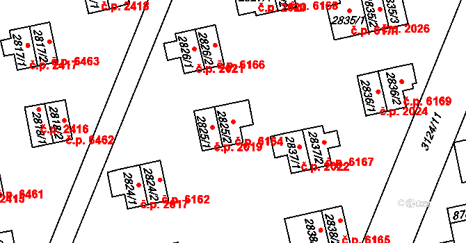 Zlín 6164 na parcele st. 2825/2 v KÚ Zlín, Katastrální mapa