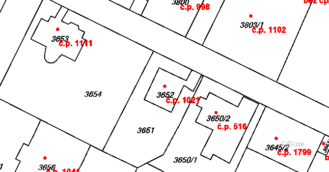 Předměstí 1021, Litoměřice na parcele st. 3652 v KÚ Litoměřice, Katastrální mapa