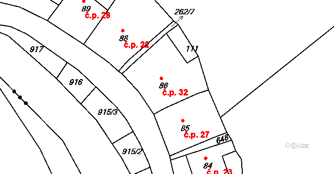 Kozlíky 32, Rtyně nad Bílinou na parcele st. 86 v KÚ Velvěty, Katastrální mapa
