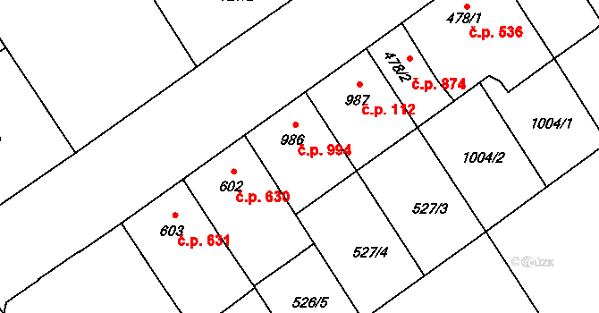 Přívoz 994, Ostrava na parcele st. 986 v KÚ Přívoz, Katastrální mapa