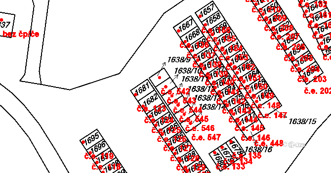 Bystřice nad Pernštejnem 543 na parcele st. 1638/10 v KÚ Bystřice nad Pernštejnem, Katastrální mapa