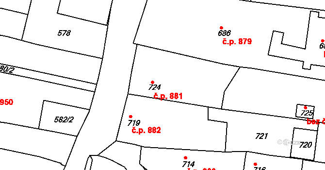 Brumov 881, Brumov-Bylnice na parcele st. 724 v KÚ Brumov, Katastrální mapa
