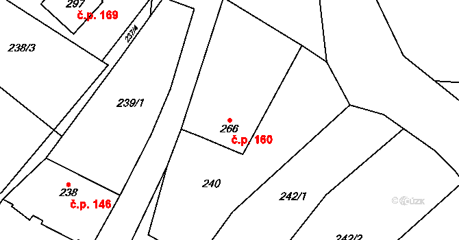 Ludkovice 160 na parcele st. 266 v KÚ Ludkovice, Katastrální mapa