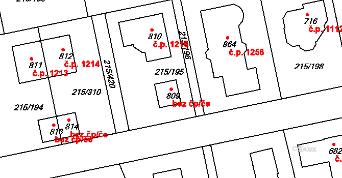 Rudná 39612651 na parcele st. 809 v KÚ Hořelice, Katastrální mapa