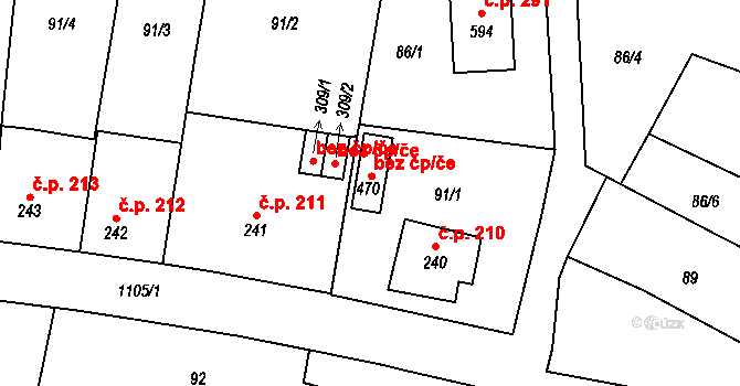 Husinec 39922651 na parcele st. 470 v KÚ Husinec, Katastrální mapa