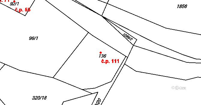 Milonice 111 na parcele st. 136 v KÚ Milonice, Katastrální mapa