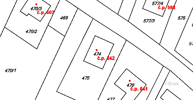 Želechovice nad Dřevnicí 542 na parcele st. 474 v KÚ Želechovice nad Dřevnicí, Katastrální mapa