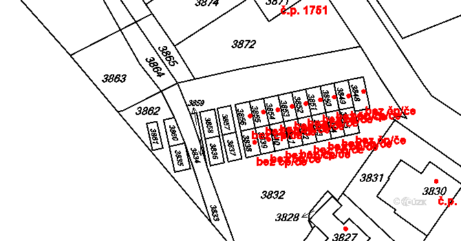 Vsetín 41761651 na parcele st. 3857 v KÚ Vsetín, Katastrální mapa