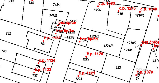 Roudnice nad Labem 43372651 na parcele st. 1221/2 v KÚ Roudnice nad Labem, Katastrální mapa
