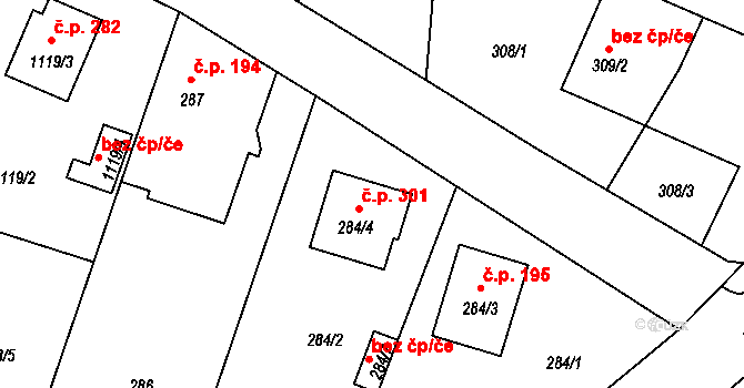 Oldřišov 301 na parcele st. 284/4 v KÚ Oldřišov, Katastrální mapa